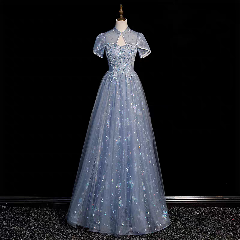 Ethnic Gown - Элегантное синее платье для сценических выступлений,