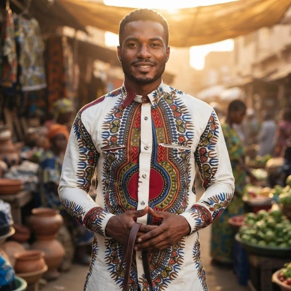 Dashiki Shirt Men - Мужская рубашка с африканским принтом, этническим
