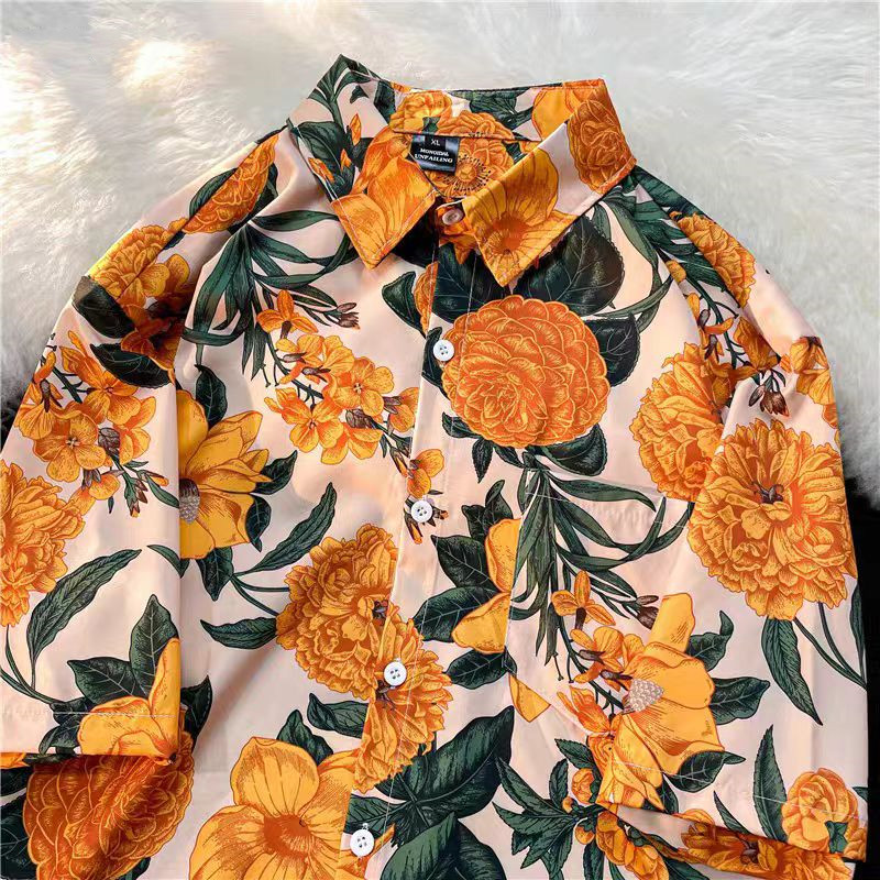 Thai Silk Blouse - Японская тайская ретро Гавайская рубашка с